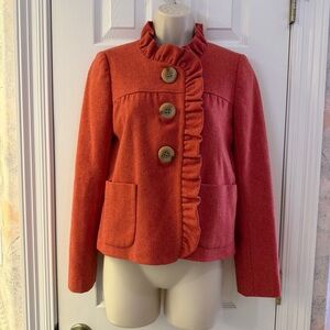 J. Crew Ruffle Wool Blazer Coat Off-Red Orange Women’s Size 0